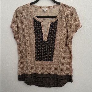 Lucky Brand  EUC Beige and Black Boho Top Size L